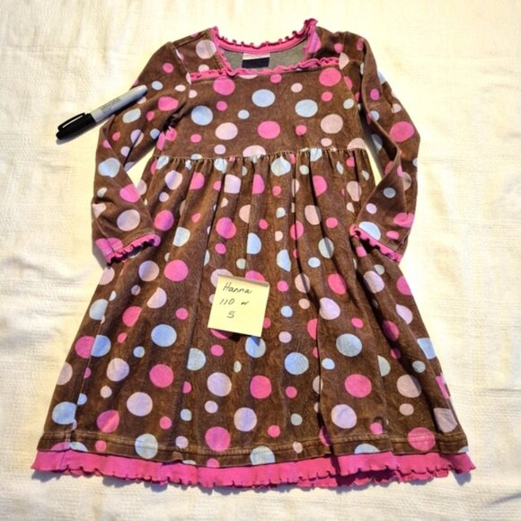 Hanna Andersson girls size 110 or 5 brown velvety dot dress, some pink fade - Picture 1 of 5